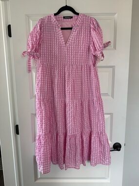 Pink Gingham Midi Dress